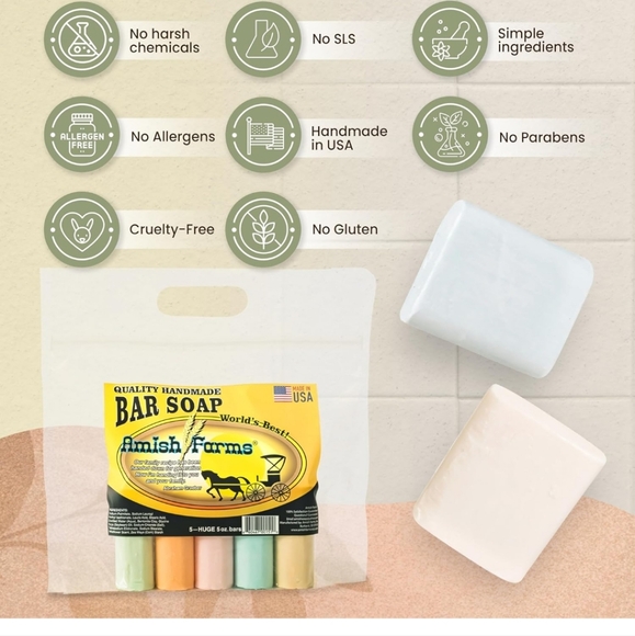 4 Pack of Amish Farm Soap total 20 bars vegan Soap Handmade Clean Scent - Picture 5 of 8